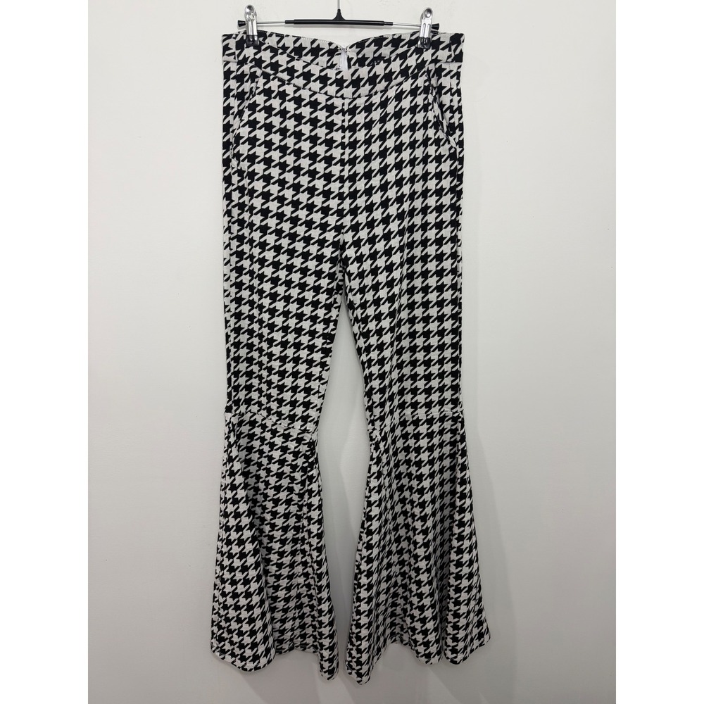 Akira Houndstooth High Waisted Flare Bell Bottom Pants Black White Large AK6079